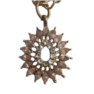 Goldtone Pendant Necklace Pink Stones
